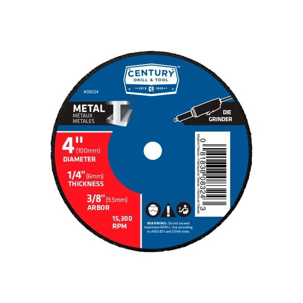 Century Drill & Tool Century Drill 0 Grinding Wheel Bulk 4" x 3/8" Aluminum Oxide 8324 - main